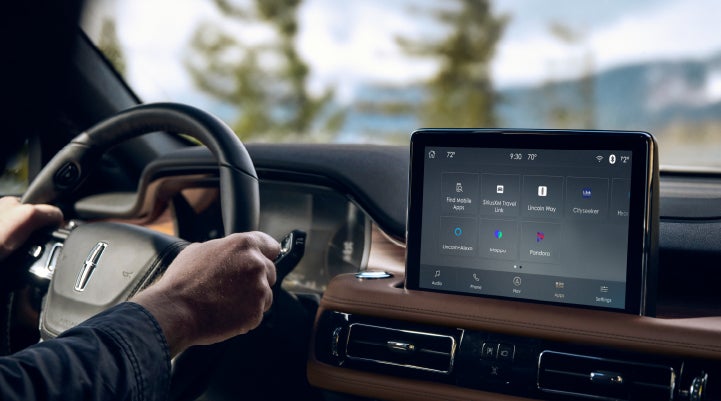 The center touchscreen of a Lincoln Aviator® SUV is shown | Irwin Lincoln Laconia in Laconia NH