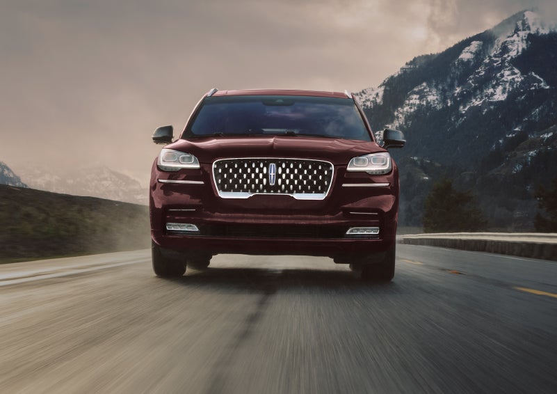 A 2024 Lincoln Aviator® SUV is shown in the Diamond Red exterior color. | Irwin Lincoln Laconia in Laconia NH