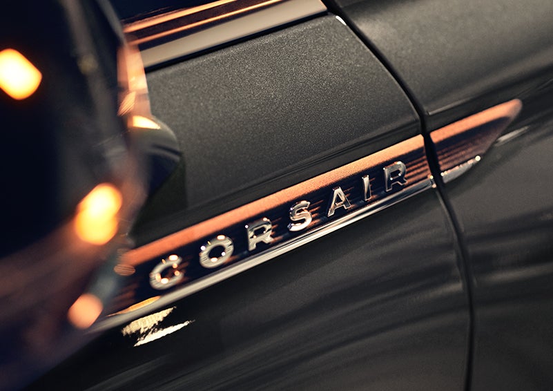 The stylish chrome badge reading “CORSAIR” is shown on the exterior of the vehicle. | Irwin Lincoln Laconia in Laconia NH