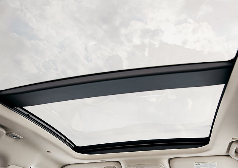 The available panoramic Vista Roof® is shown from inside a 2024 Lincoln Corsair® SUV. | Irwin Lincoln Laconia in Laconia NH
