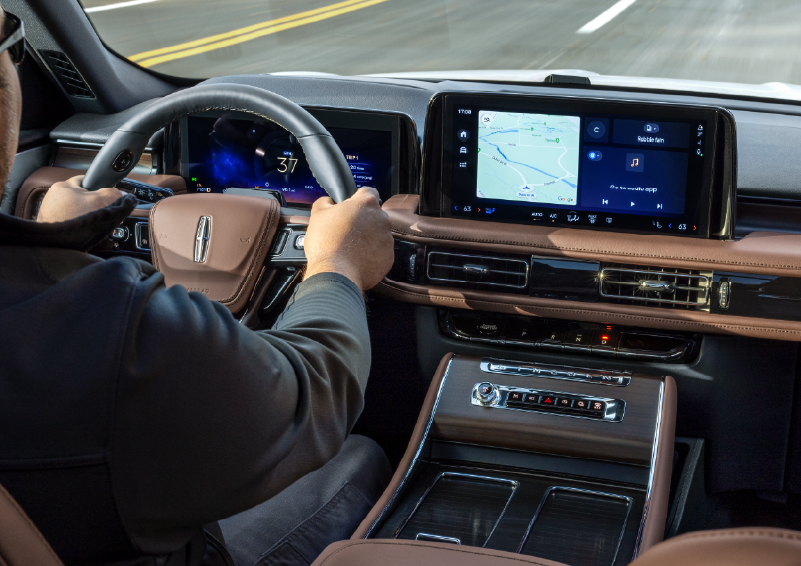A person is driving a 2025 Lincoln Aviator® SUV from inside the cabin. | Irwin Lincoln Laconia in Laconia NH