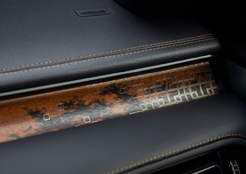 A close-up shot of the 2025 Lincoln Aviator® dashboard with unique black and brown accents, and brown stitching. | Irwin Lincoln Laconia in Laconia NH